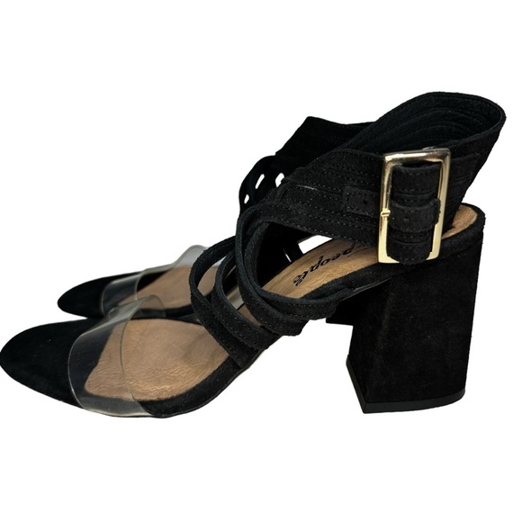 Free People Lina Block Heels Black Suede Ankle Strap Event Cocktail Size 38 - Picture 3 of 9